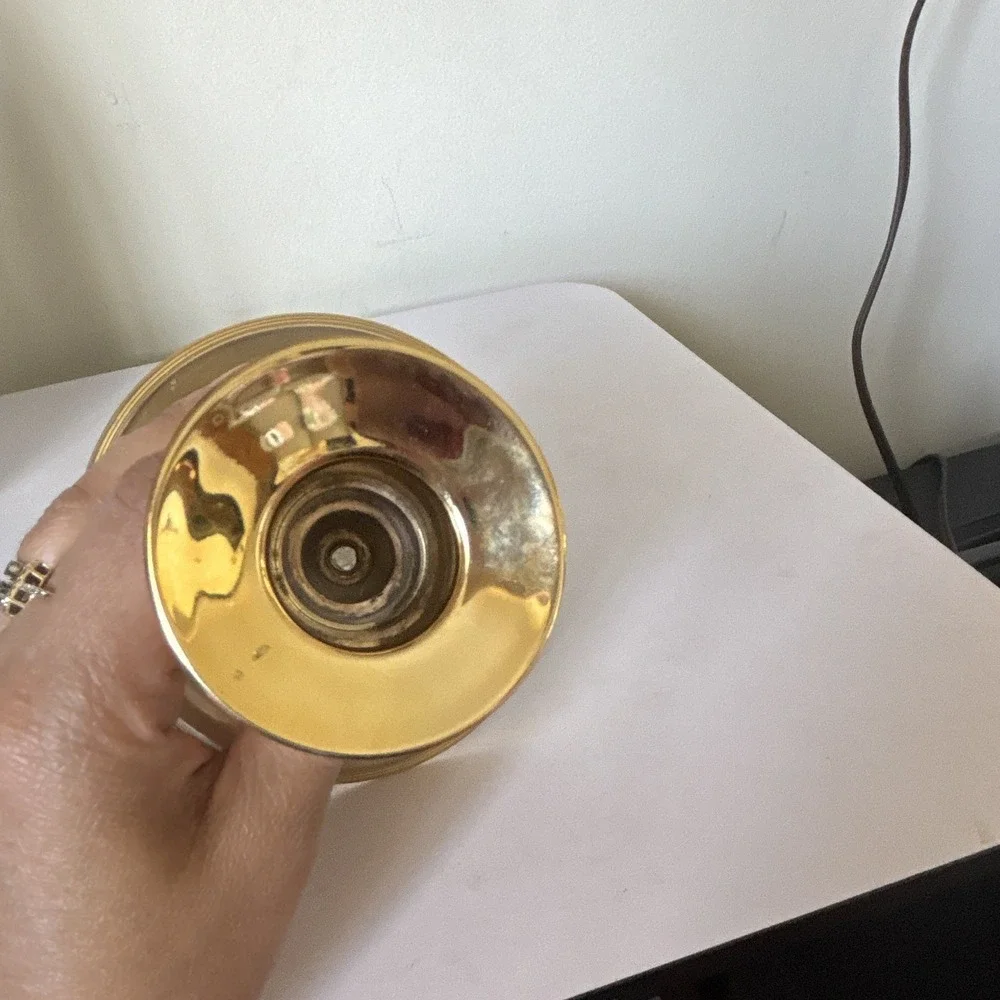 Gold-Tone Metal Taper Candle Holder, Glossy Finish, Round Base, Felt Bottom